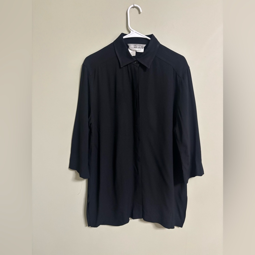 Max Mara Long Sleeve Black Button Size 10 Capsule Italy Designer Luxury Minimal